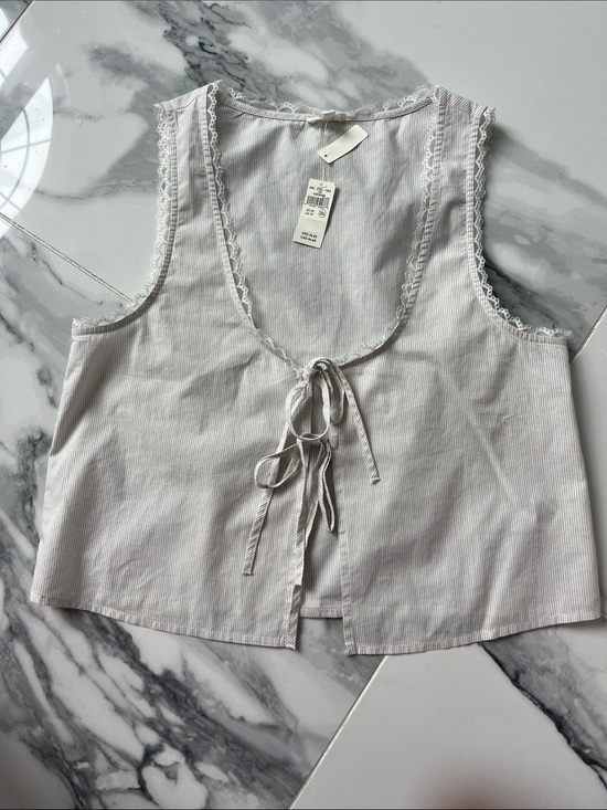 aerie Tops - Aerie beige Lace-Trim Tie-Front wTank Top